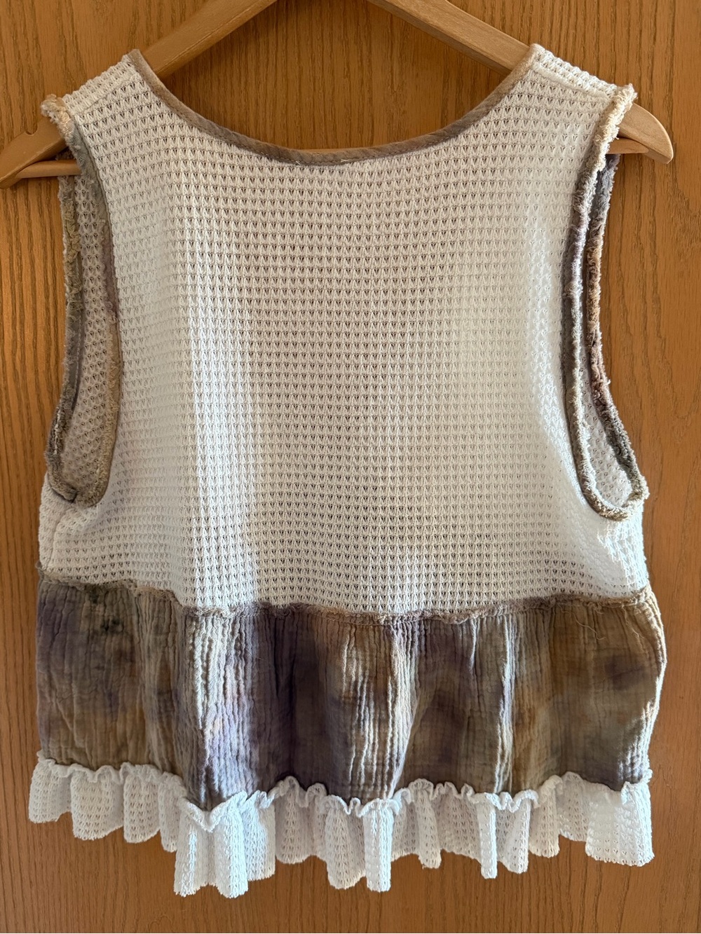 POL Cottagecore Boho Marble Patchwork Ruffle Peplum Crop Tank Women Size L - Picture 5 of 9